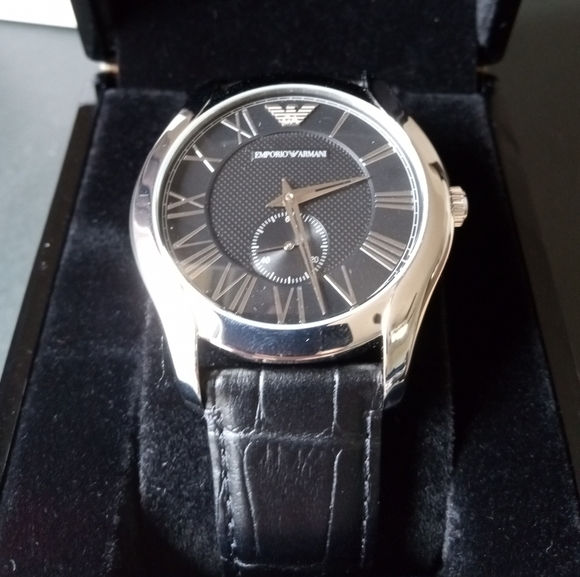 Brand New Emporio Armani Men's Black Dial Black Croco Leather Watch AR1703 - Picture 2 of 10